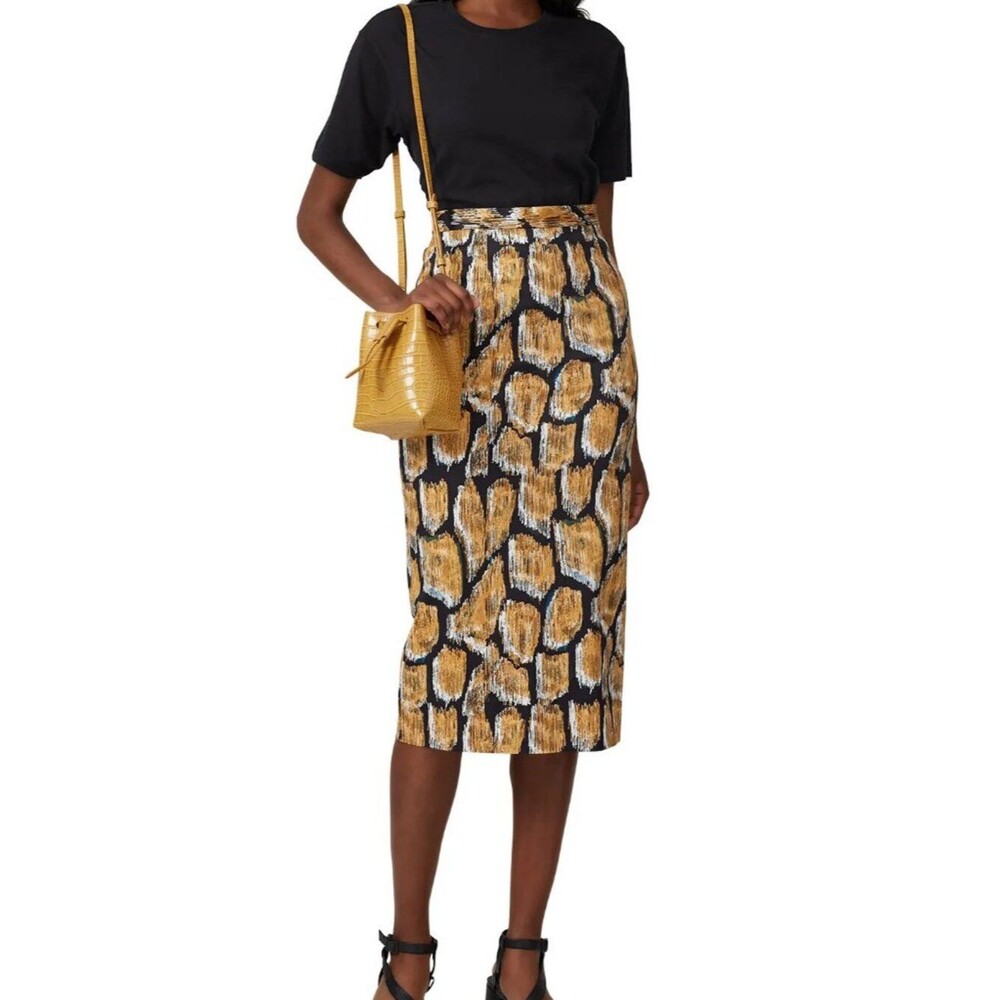 Hunter Bell Printed Midi Skirt Size 6 Abstract Animal Print High Waist Pencil